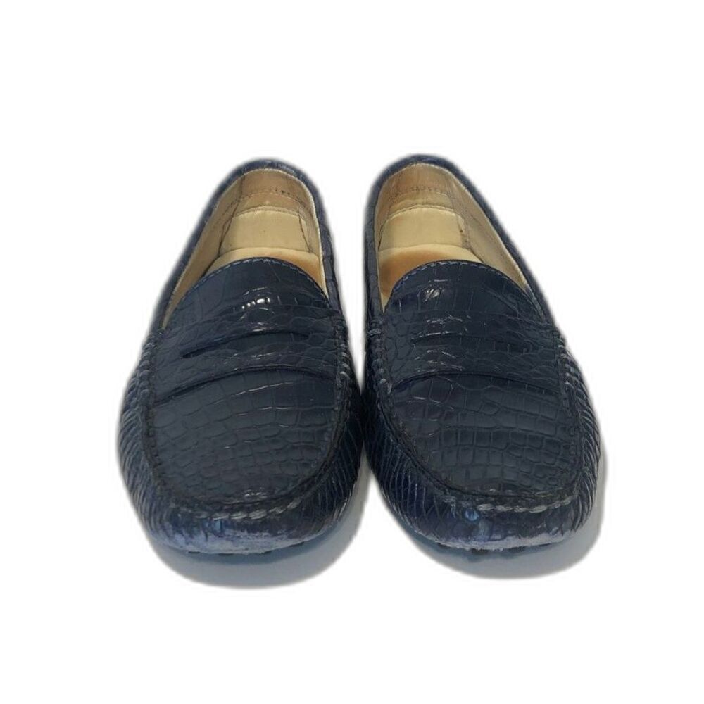 TOD'S Gommino Croco Penny Driver Loafers Women's Size 6.5 Blue